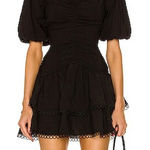 Jonathan Simkhai Auden Mini Dress Black Tiered Ruffle Puff Sleeve Size 8 Photo 0