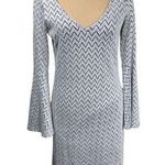 Basically Me Dress V-Neck Bell Sleeve Chevron Black White Size L Large Photo 0