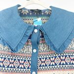 Cider NWT  Womens Southwestern Aztec Fair Isle Peter Pan Collar Denim Tunic Dress Photo 2