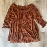 Free People  Bea Mini Dress Rust Brown Boho Smocked Tiered Peasant XS Photo 0