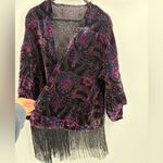 Free People Boho Velvet Burnout hippie Y2K Kimono Fringe Cardigan Festival Paisley One Size Photo 2