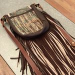 Multicolored metallic leather crossbody purse. Double Fringe, phone pocket Photo 5