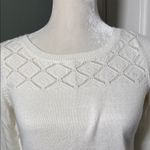Loft  Ivory Knit Sweater Diamond crochet Stitch Crewneck Size Medium Photo 2