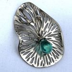 Hagit Gorali Sterling Silver Kalos Lily Pendant with Aqua Glass Drop Photo 6