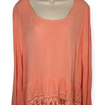 Blu Pepper Coral Boho Long Sleeve Round Neck Embroidered Hem Top Size M Photo 0