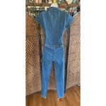 Size S//Vintage 90s Short Sleeve Cropped Leg Raw Hem Denim Jumpsuit Blue Photo 1