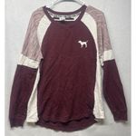 PINK - Victoria's Secret  Womens Sweater Red Colorblock Logo Knit 86 Stretch Size S Photo 0