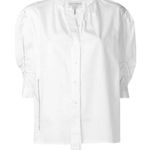 Marc Jacobs  Button Down Blouse Short Sleeve Top Crew Neck Poplin White Top 4 NWT Photo 2