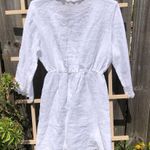 Valentina Naldi 100% Linen White Long Sleeve Scalloped Lace Swim Coverup Dress L Size L Photo 6