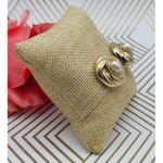 Gold Tone Round Swirl Faux Pearl Textured Clip On Earrings Fancy Wedding Formal Photo 2