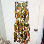 Cato  Vibrant Flowy Tropical Satin Extra Wide Leg Palazzo Pants Green Orange M Photo 1