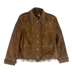 Montana Co women's small brown leather fringe silver turquoise jacket western Photo 0