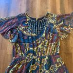 Anthropology Ranna Gill Jumpsuit 12 Paisley pattern Georgia Wide Beaded top Gold Photo 6