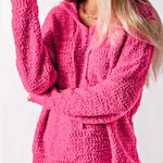 POL Pink Knit Popcorn Hoodie Large V Neck Long Sleeve Pullover Sweater Womens Photo 0