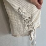 Z Supply Ivory Waffle Thermal Knit Long Sleeve Top Lace Up Side Nautical Beach Vacation Photo 2