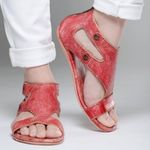 Bed Stu  Soto Red Lux Flat Cutouts Rivets Leather Sandals Size 7 NWT Photo 0