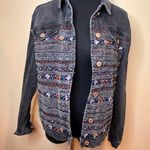 Top Shop Moto Black Size 6 Denim Jacket Embroidered Detailed Unique Style Boho Photo 0