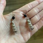 Silver Spiral Cone Funky Drop Earrings Black Bead Coiled Wire Retro Y2K Jewelry Photo 2