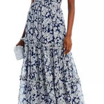 AQUA  Dress Womens Size XS Formal Gown Maxi Tiered Blue White Metallic‎ NWT Photo 0