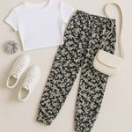 ZARA Trafaluc Floral Jogger Pants M | Y2K Silky Lounge Elastic Waist Photo 2