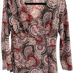 Y2K Retro Women’s VNeck Red Paisley Rhinestone Babydoll 3/4 Sleeve Top Small‎ Photo 0