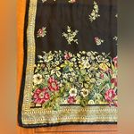 1994 Smithsonian Institution 100% Silk Floral Border Scarf – 14.5” x 60” (Italy) Black Photo 4