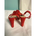 Red Suede Platform Heels Size 7.5 US Ankle Strap Block Heel Dress Pumps Bin2 Photo 3