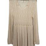 Umgee Crochet Lace Knit Sheer Mini Dress Coverup Keyhole Tie Long Sleeve Cream L Photo 2