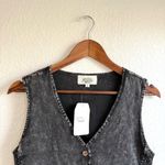 Turquoise Haven NEW  Womens Vest Washed Black Gray Embroidered Smocked Size Large Photo 2