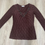 Carol Rose Brown Crinkle Long Sleeve Top Photo 0