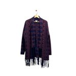 Caslon Y2K Southwestern Print Fringe Trim Cardigan Navy Blue Size L Mohair Wool Photo 1