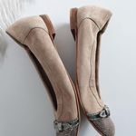 Agl Taupe Grey Suede Cap Toe Buckle Ballet Flats Gray Size 6.5 Photo 0