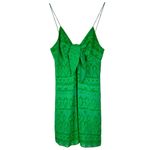 Alice + Olivia ALICE‎ + OLIVIA Roe Tie-Front Flare Dress Green Keyhole Mini Geometric Silk Sm 4 Photo 2