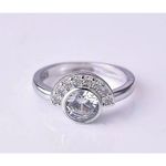 Boutique NEW Women's 2 ct 925 Silver Half Moon Solitaire Simulated Diamond Ring, Size 7 Photo 1
