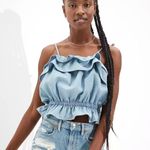 American Eagle AE Denim Ruffled Tie-Strap Crop Top Photo 0