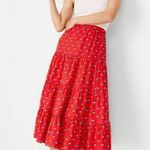 Ann Taylor Red Floral Gathered Tiered Midi Skirt Photo 0