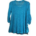 Belle France Top Small Blue Knit Lace Hem Mix Media Boho Made In Italy Blouse Photo 5