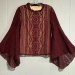Liberty Love Burgundy / Maroon Lined Lace Blouse Flared Bell Sleeves Size Small Photo 0