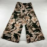 Rachel Zoe  Dark Olive Tan Tropical Print Linen Blend Wide Leg Pant M Photo 0