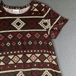 LuLaRoe  Carly Dress Womens Small Brown Red Aztec Geometric SS High Low Hem Photo 2