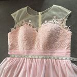 Woman’s Pink Formal Dress Gown with Sheer Lace Top Leg Slit Zip Back Size 14 Photo 8