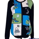 Alfred Dunner medium patchwork full zip sweater with shoulder pads purses shoes Black Photo 11