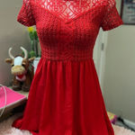 Francesca’s Red Lace Overlay Fit & Flare Mini Dress – Size XS Red Photo 0