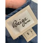 Beige By ECI Sleeveless Embroidered With Fringe Chambray Denim Dress Blue Small Photo 6