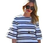 ZARA  Trafaluc Crop Top White Black Stripe Flared Sleeves L - EUC Photo 1