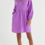 Time and Tru 100% Cotton Purple Long Sleeve Faux Wrap Dress Women’s Size Medium Photo 0