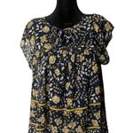 Gap  Dark Floral‎ Womens Top Size XS Blue Tie Neck Flowy Feminine BOHO Prairie Photo 0