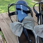 Bamboo  Rhinestone Bow Black Thong Ankle Strap Sandals, Sparkly Jewel Bling‎ Photo 1
