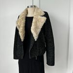 ZARA Trafaluc Side Zip Shearling Wool Herringbone Tweed Moto Jacket Womens XS Photo 1