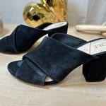 Sole Society Black Suede Mules Criss Cross Block Heel Slides Black Size 6 Photo 0